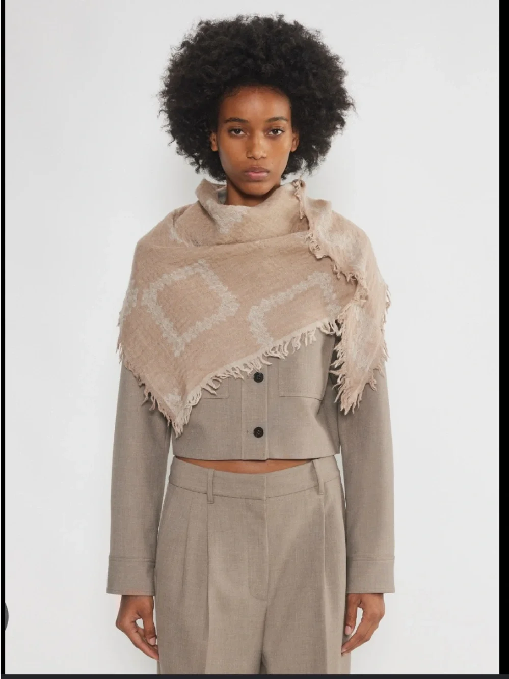 Wilfred Beige Fringed Square Jacquard Scarf